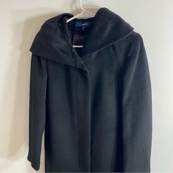 Cole Haan Wool Black Trench Dress Coat Sz 6 Black Jacket Women’s Furry - Picture 5 of 11